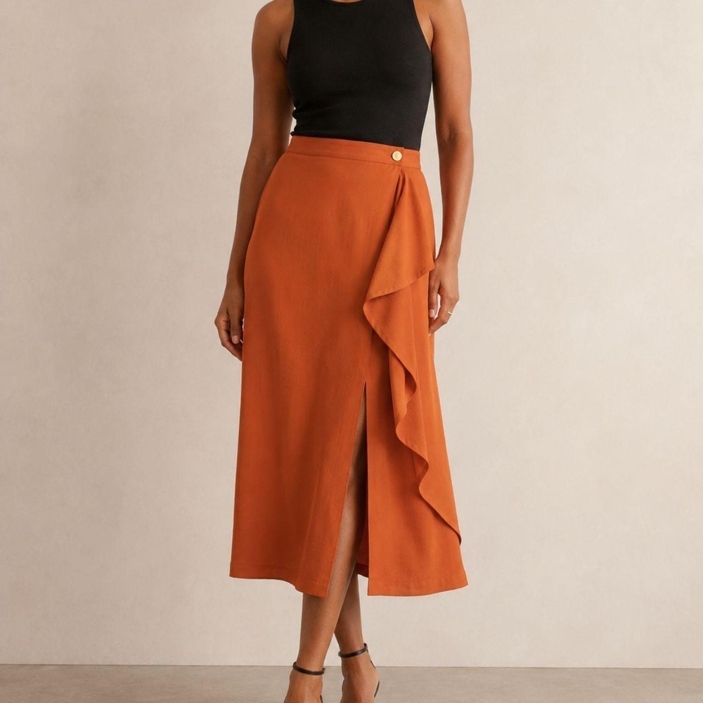Laura Henson Vintage Burnt Orange Draped Midi Skirt Size 8